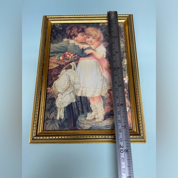 VINTAGE Gold wood framed ART print Fred Morgan “OVER THE GARDEN WALL” pears soap - Picture 7 of 11